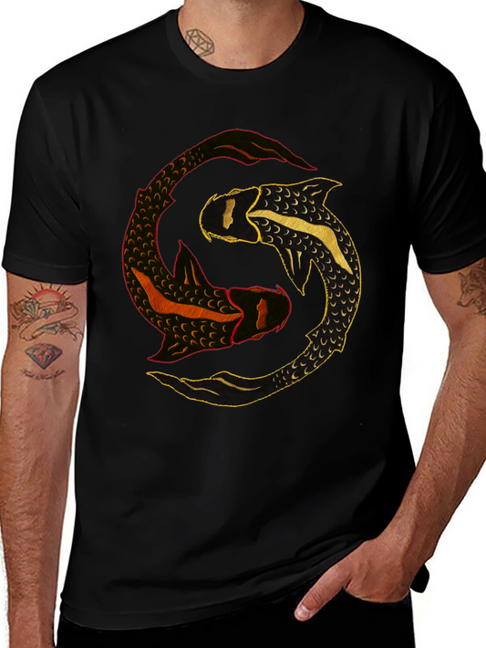 Yin Yang Koi Fish Graphic Tee - Black Cotton Comfort